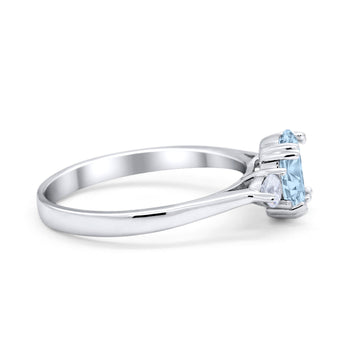 Three Stone Wedding Ring Oval Simulated Aquamarine CZ 925 Sterling Silver